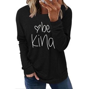 ONLYSHE Womens Crewneck Pullover Pockets Loose Tunic Long Sleeve Black Medium